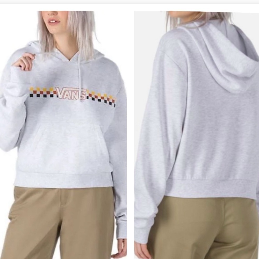 VANS Grey retro checkered hooded woman cotton skate activewear sweatshirt S